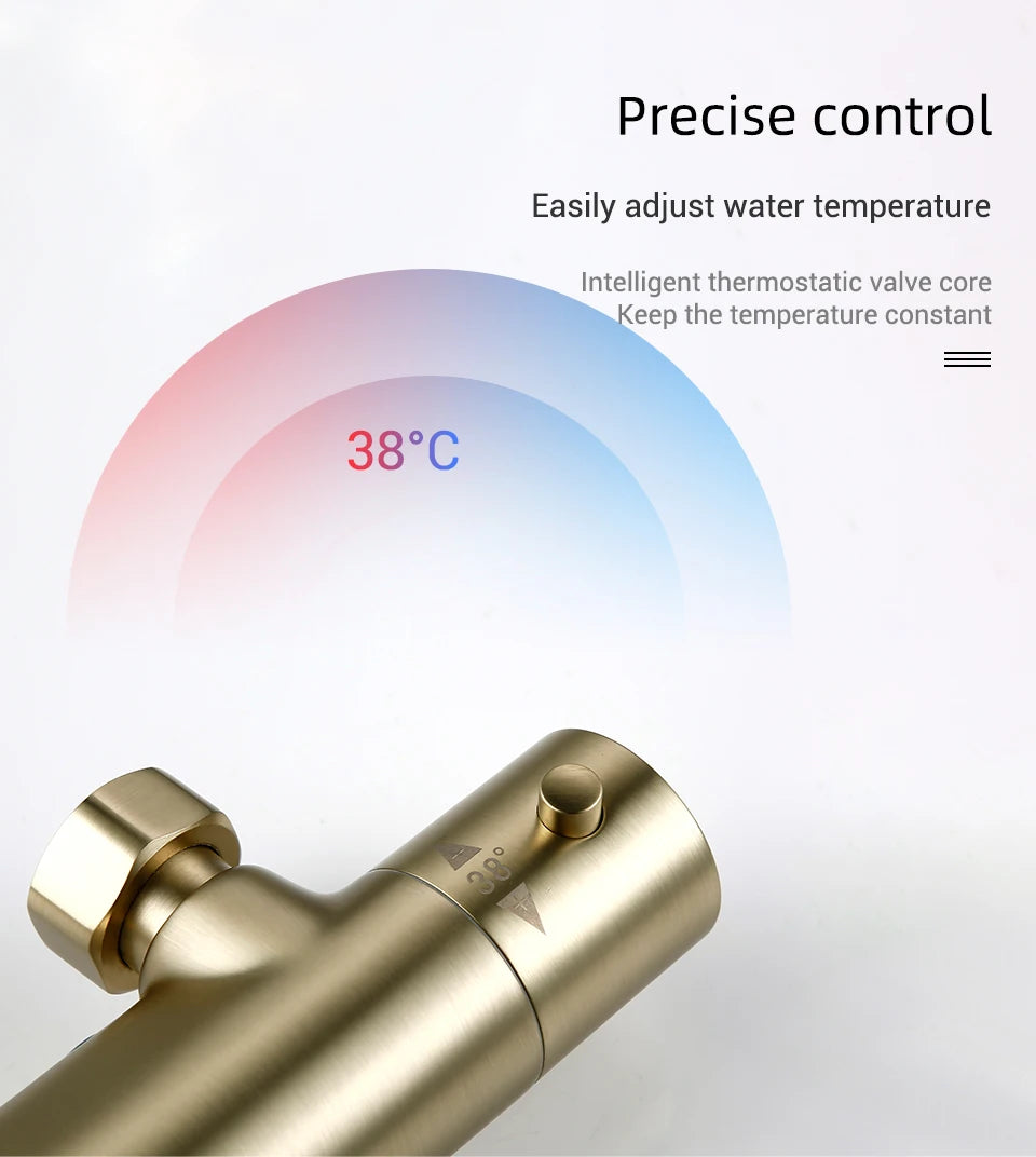 Shower System With Thermostatic Shower Faucet Thermostat Bathroom Mixer Tap Rain Head Wall-Mount Handheld Sprayer
