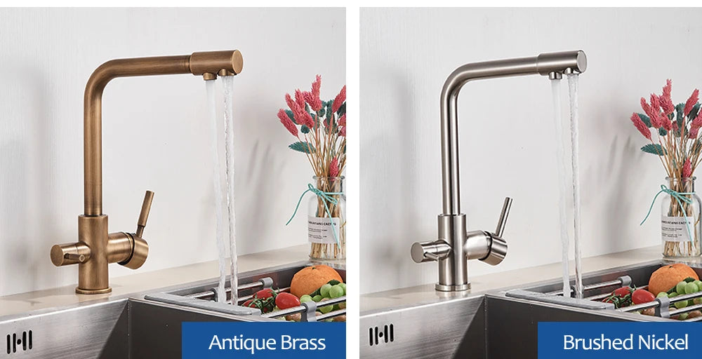 Black White Brass Luxury Pure Water Kitchen Faucet Dual Handle Hot and Cold Drinking Water 3-way Filter Kitchen Mixer Taps