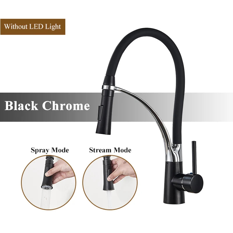 Brushed Nickel Rubber Kitchen Faucet Mixer Tap Rotation Pull Down Stream Sprayer Taps Hot Cold Water Tap One Handle Kitchen Tap