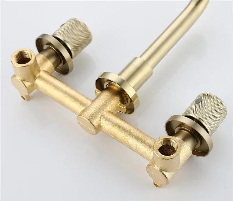 Bathroom Faucet Brushed Gold Bathroom Basin Faucet Cold And Hot Brass Sink Mixer Sink Tap Single Handle Wall Mounted Water Tap