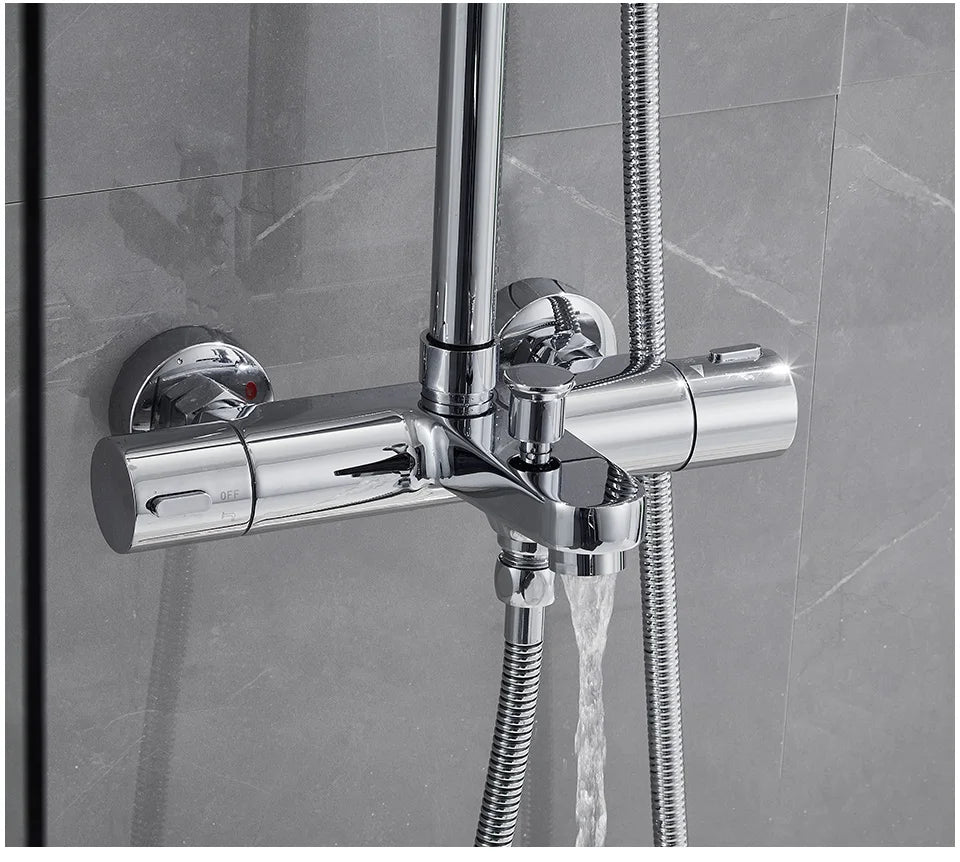ROVATE Thermostatic Shower Systems with Rain Shower and Adjustable Handheld Shower,Bathroom Shower Set Fixtures