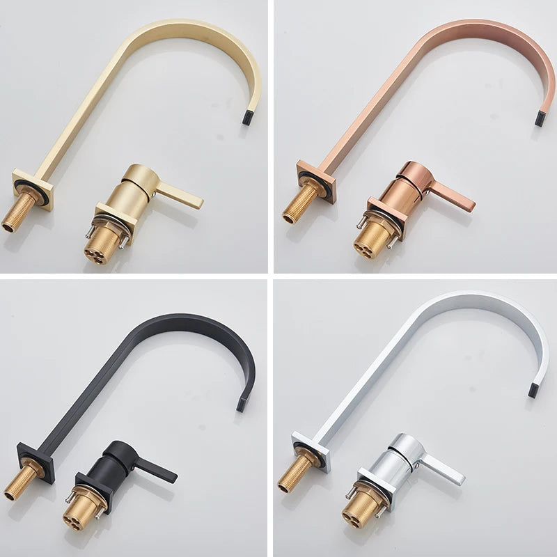 SHBSHAIMY Brushed Golden Basin Faucet Single Handle Widespread Sink Faucet Bathroom Mixer Tap Wide Spout Vessel Hot Cold Water