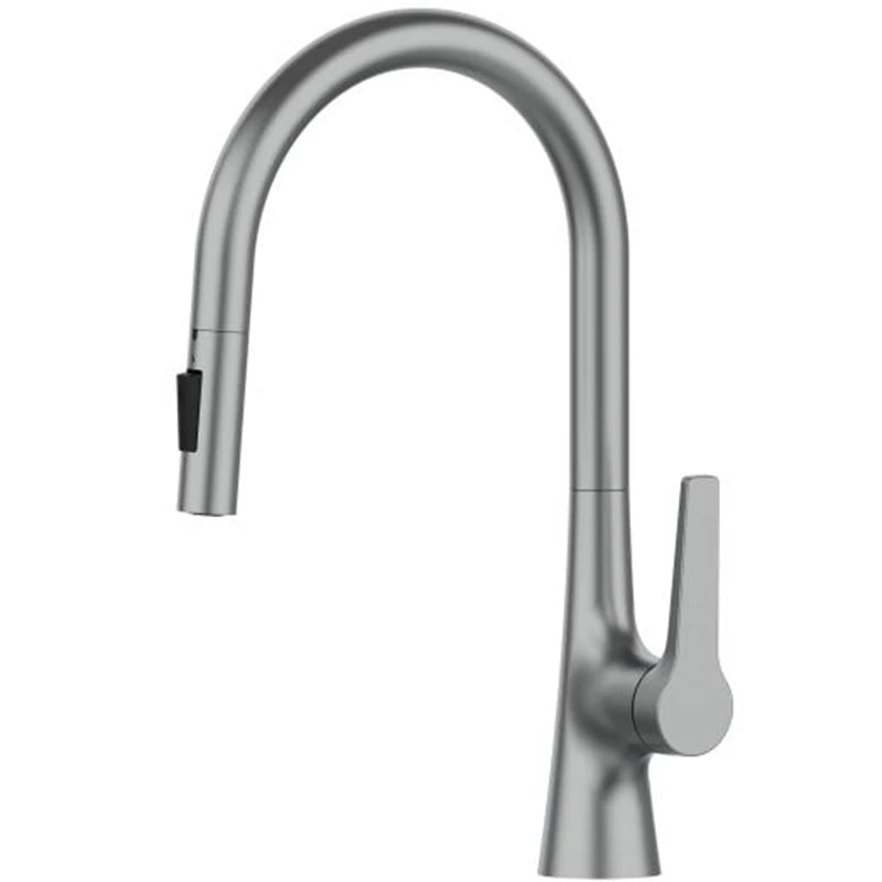 Deck Mounted Kitchen Faucet Pull Out Mixer Tap Bagnolux Gun Gray Brass Two Function Single Handle Hot and Cold Water Crane