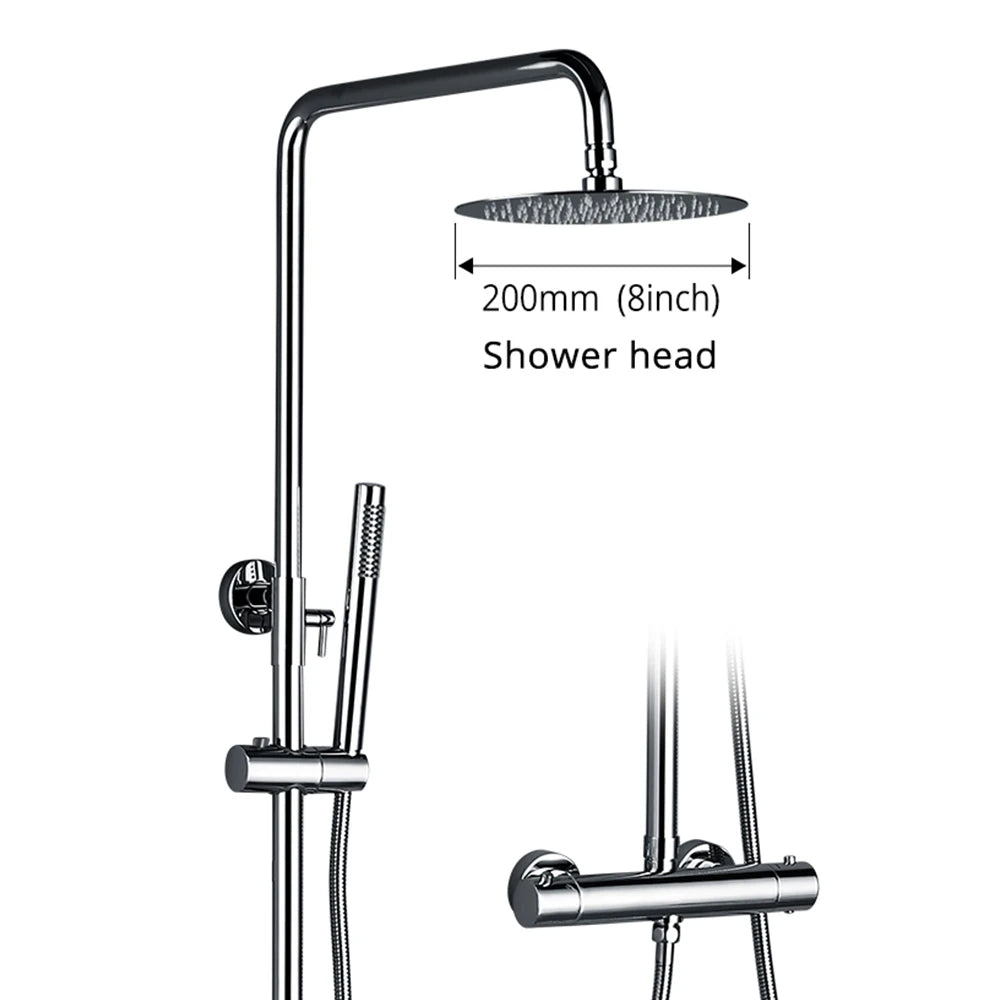 Shower System With Thermostatic Shower Faucet Thermostat Bathroom Mixer Tap Rain Head Wall-Mount Handheld Sprayer