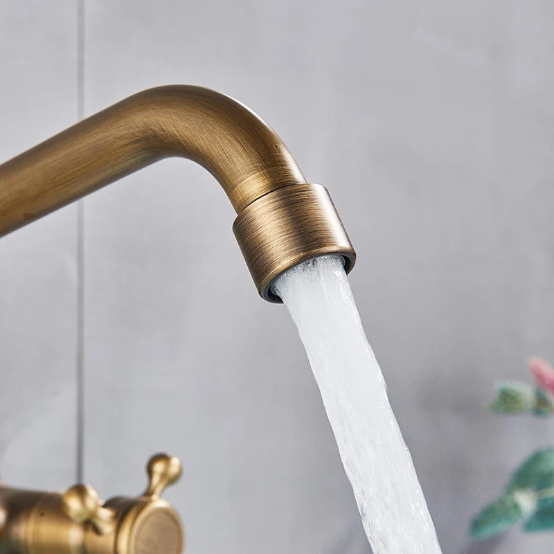 Antique Brass Kitchen Sink Faucet 360 Swivel Spout Hot and cold Bathroom Kitchen Mixer Crane Mop Pool Taps Dual Handle Faucet