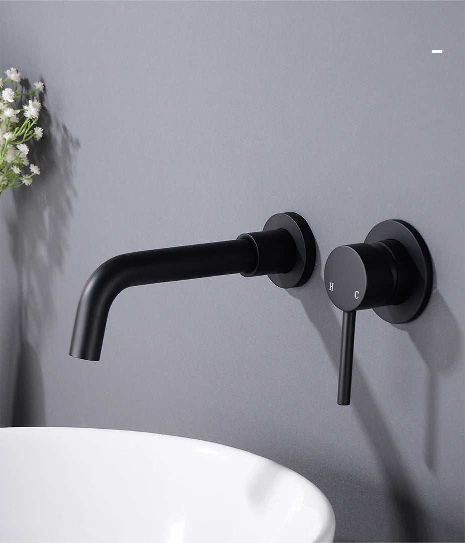 Black Bathroom Sink Faucet  Brass Tap Hot Cold Wash Basin Water Swivel Spout Wall Mounted Bath Mixer Brushed Gold Gunmetal