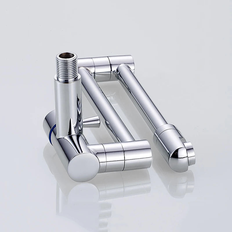 Brushed Gold Kitchen Faucet Wall Mount Bathroom Basin Faucet Cold Water Washing Tap Rotate Folding Spout Brass Vanity Sink Crane