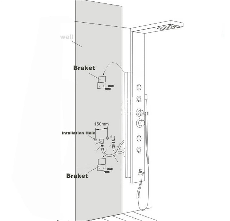 Luxury Massage Jet LED Shower Column in Brushed Nickel