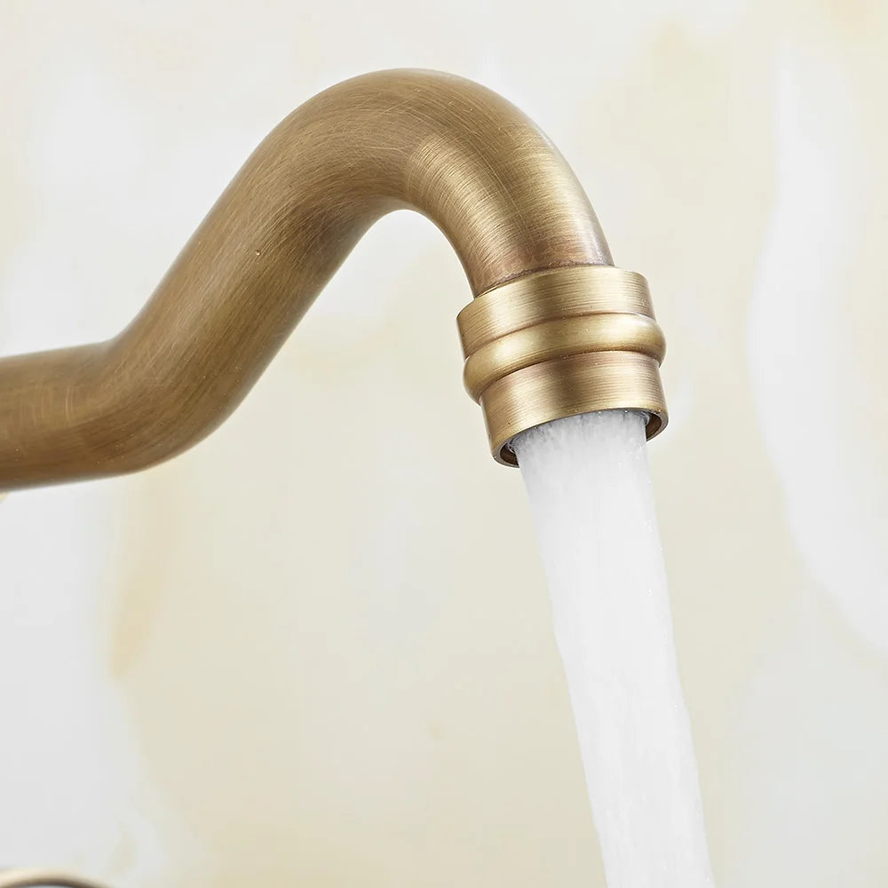 Wall Mount Antique Faucet Antique Brass Kitchen Faucet Dual Cold Hot Water Mixer Tap 360 Degree Rotation Kitchen Sink Faucet