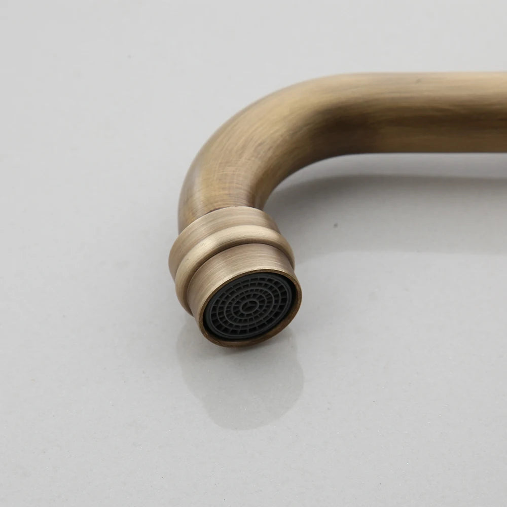 ZAPPO Antique Brass Bathroom Sink Mixer Faucet Dual Handle Hot and Cold Water Mixer Tap with 360 Swivel Spout Taps Deck Mounted
