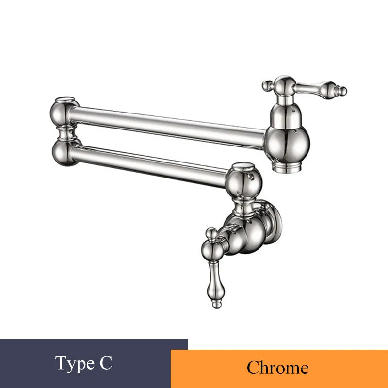 Brushed Gold Kitchen Faucet Wall Mount Bathroom Basin Faucet Cold Water Washing Tap Rotate Folding Spout Brass Vanity Sink Crane