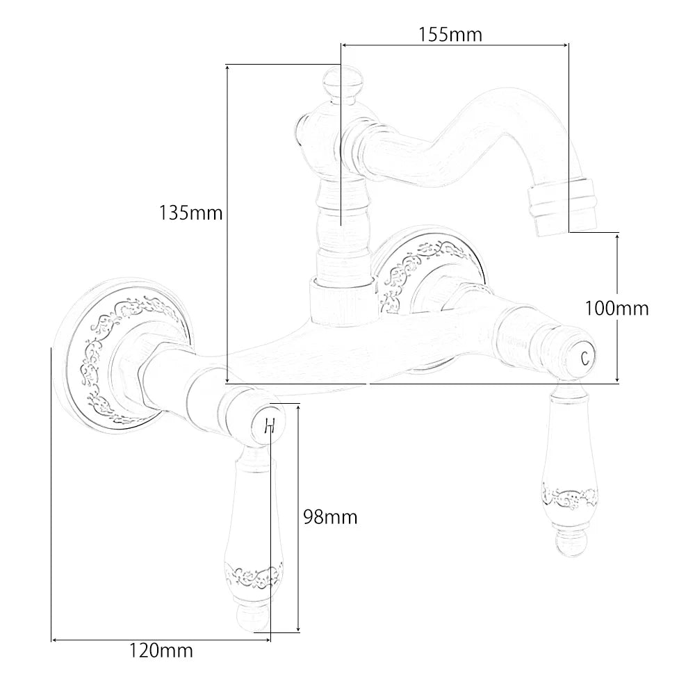 Wall Mount Antique Faucet Antique Brass Kitchen Faucet Dual Cold Hot Water Mixer Tap 360 Degree Rotation Kitchen Sink Faucet