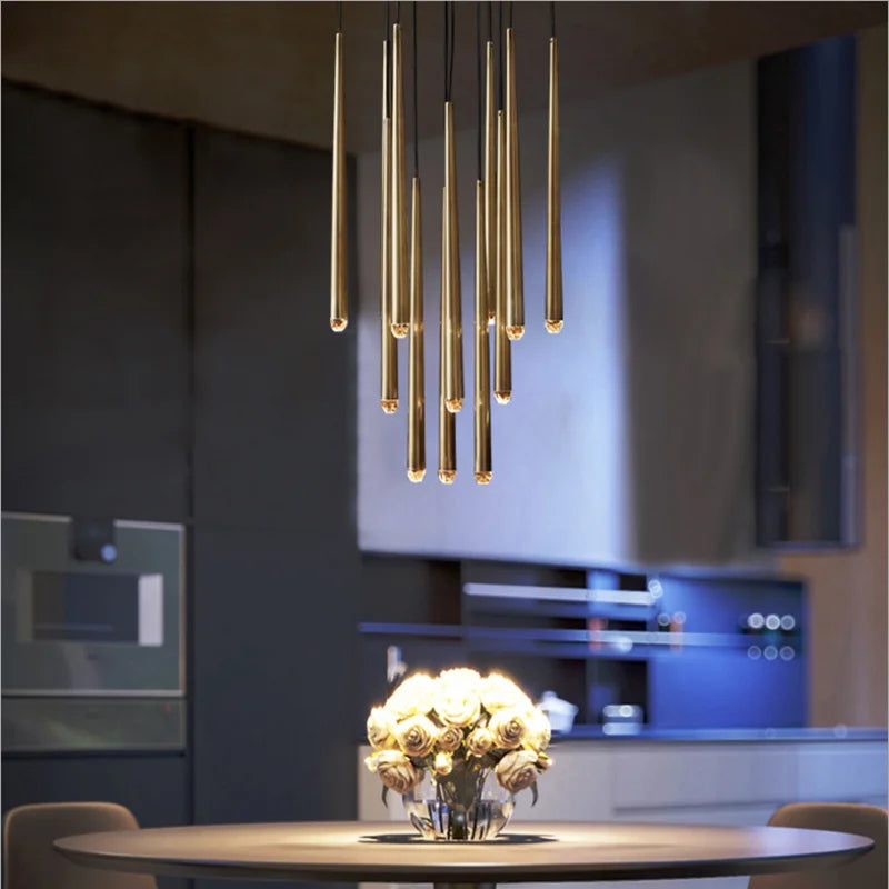 Postmodern Golden Black Long Luxury Crystal LED Chandeliers