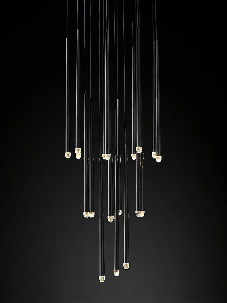 Postmodern Golden Black Long Luxury Crystal LED Chandeliers