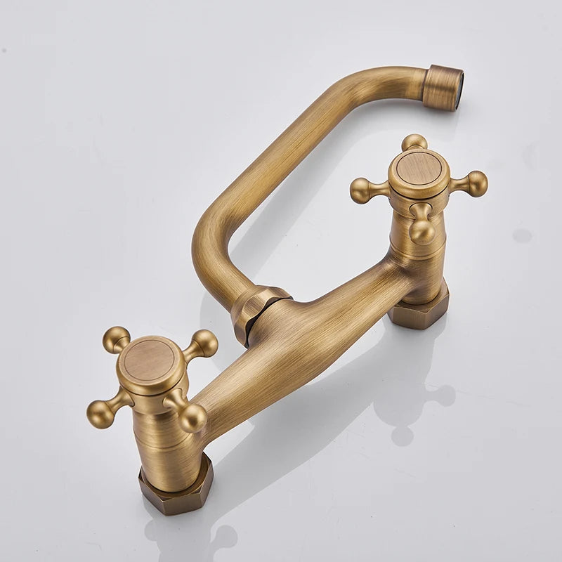 Antique Brass Kitchen Sink Faucet 360 Swivel Spout Hot and cold Bathroom Kitchen Mixer Crane Mop Pool Taps Dual Handle Faucet