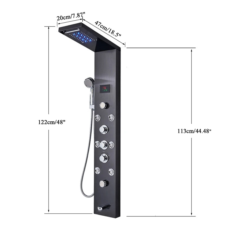 Luxury Massage Jet LED Shower Column in Brushed Nickel