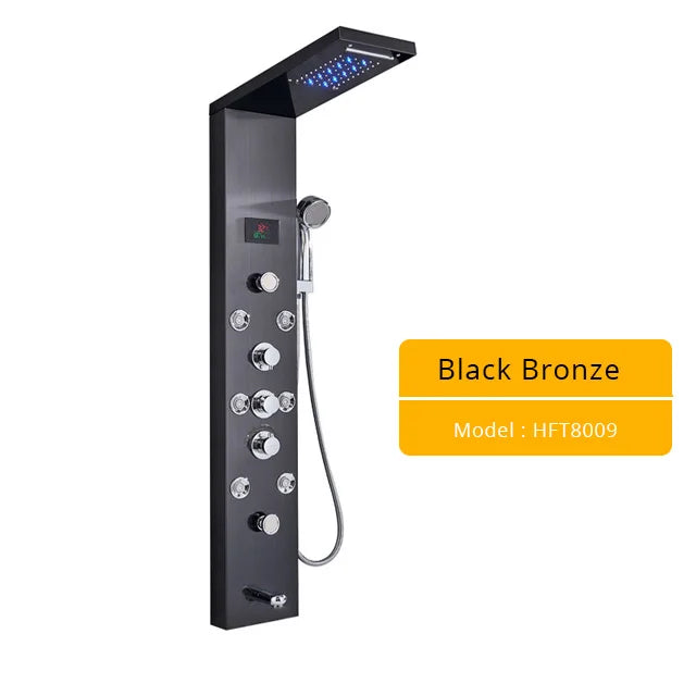 Luxury Massage Jet LED Shower Column in Brushed Nickel