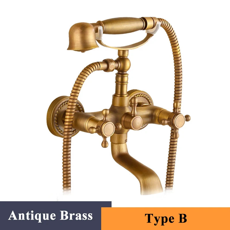 ULGKSD Antique Bronze Bathtub Shower Faucet W/ Brass Spray Wall Mount Hot and Cold Water Mixer Tap Para Bath Shower