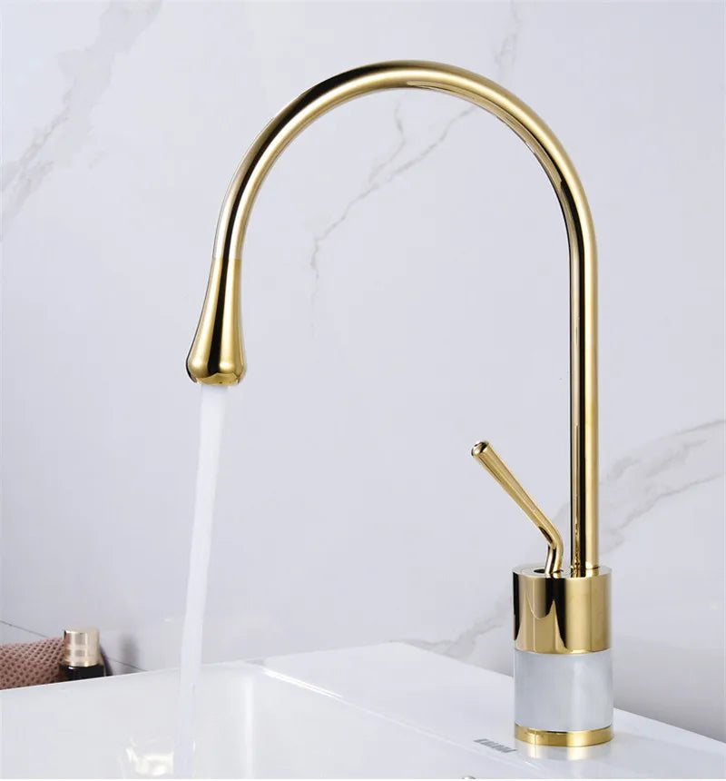 Tuqiu Bathroom Faucet Gold Marble Basin Faucet  Hot and Cold Sink Faucet Brass Faucet  Kitchen Faucet Swivel Sink Water Crane