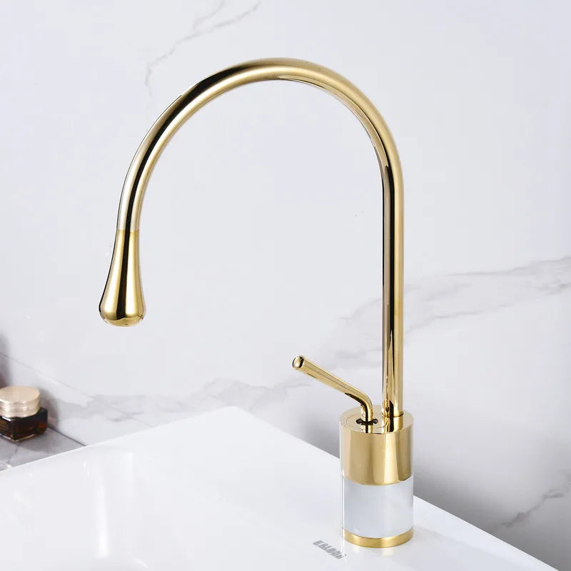 Tuqiu Bathroom Faucet Gold Marble Basin Faucet  Hot and Cold Sink Faucet Brass Faucet  Kitchen Faucet Swivel Sink Water Crane