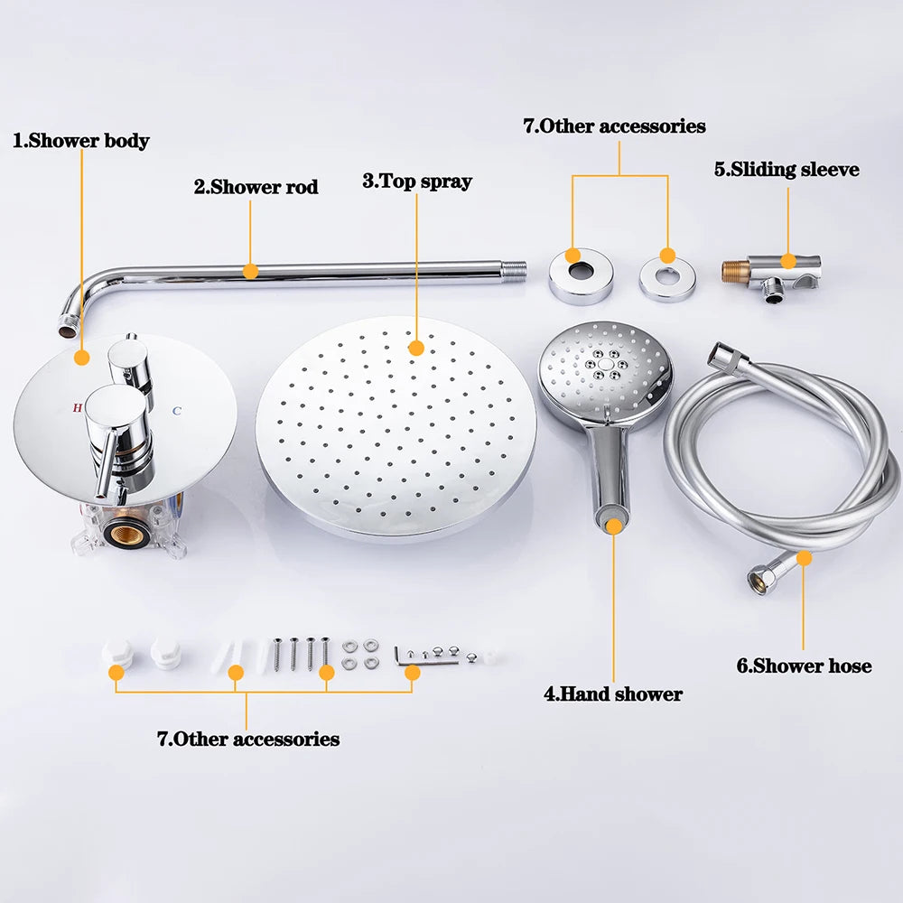 Thermostatic Shower Faucet Chrome Waterfall Rain Shower