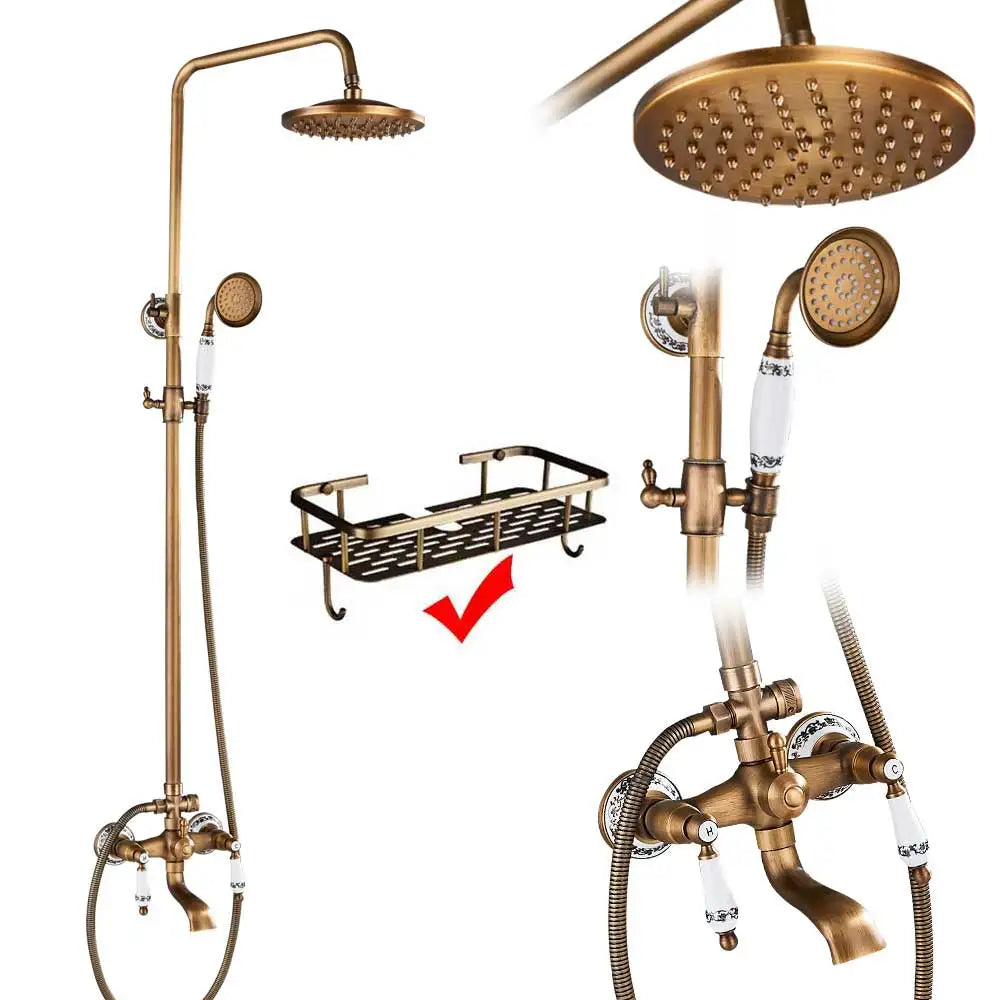 Luxury Shower Set Faucet Dual Handle Bathroom Rainfall Shower Mixer Tap Wall Mounted 8" Brass Rain Shower Head  Shower Faucet