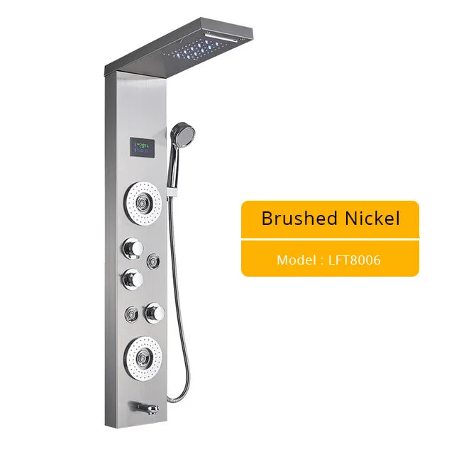 Luxury Massage Jet LED Shower Column in Brushed Nickel
