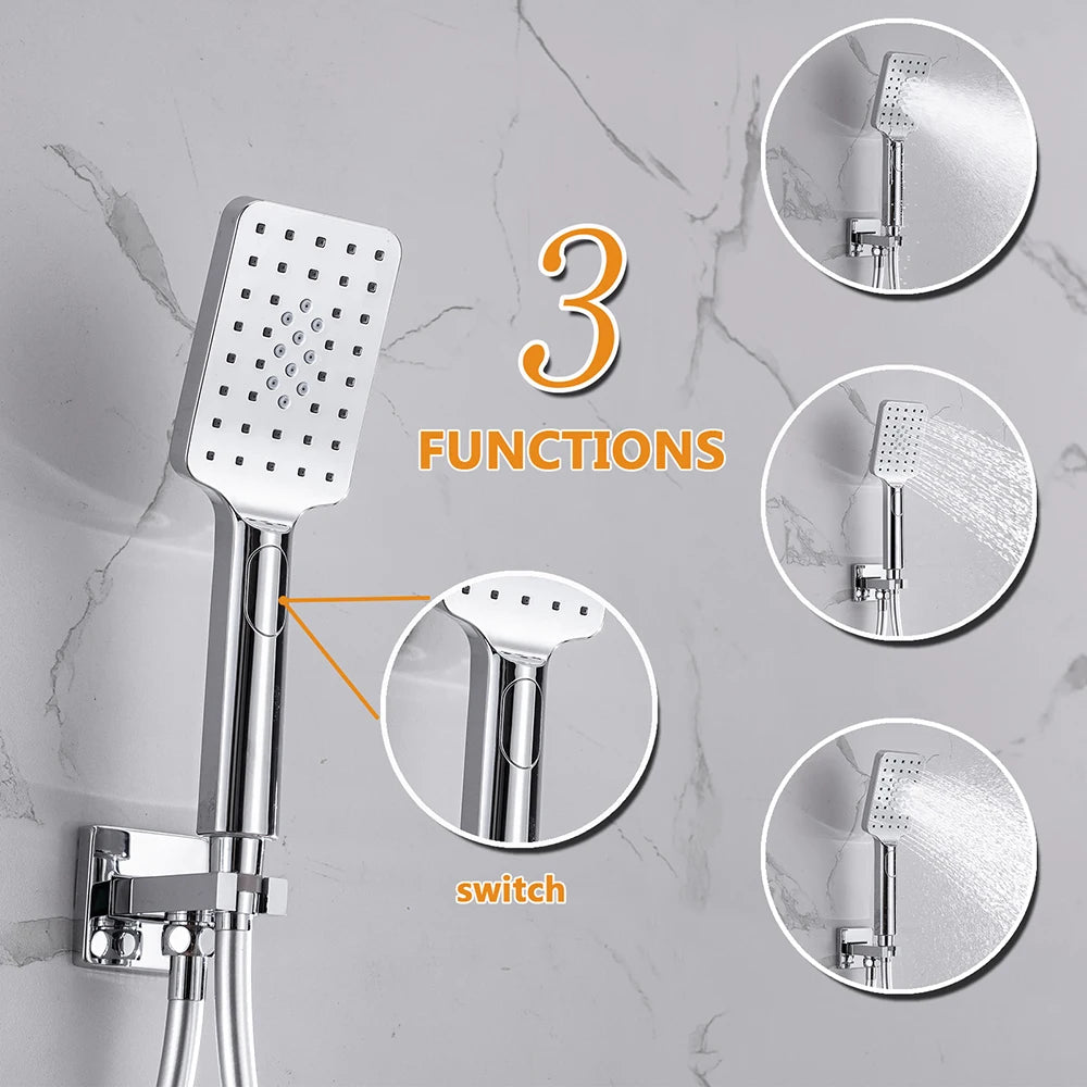 Thermostatic Shower Faucet Chrome Waterfall Rain Shower