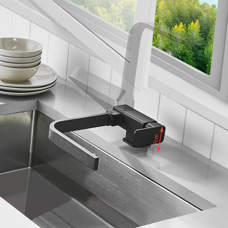 Black Kitchen Faucet 360° Rotating Fold Hot Cold Water Mixer Tap Deck Mount Sink Faucets 304 stainless steel quality Crane