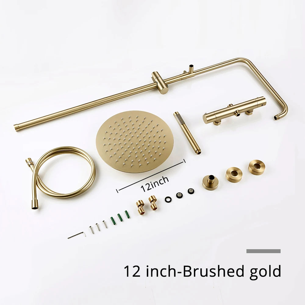 Shower System With Thermostatic Shower Faucet Thermostat Bathroom Mixer Tap Rain Head Wall-Mount Handheld Sprayer