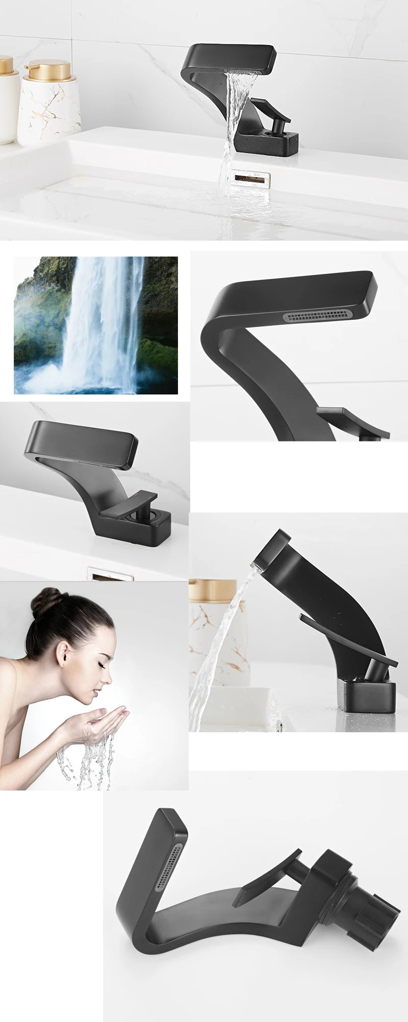 BAKALA Bathroom Deck Mounted Basin Faucet Black Sink Tap Single Hole Water Tap Hot and Cold Mitigeur Salle De Bain Mixer Faucet