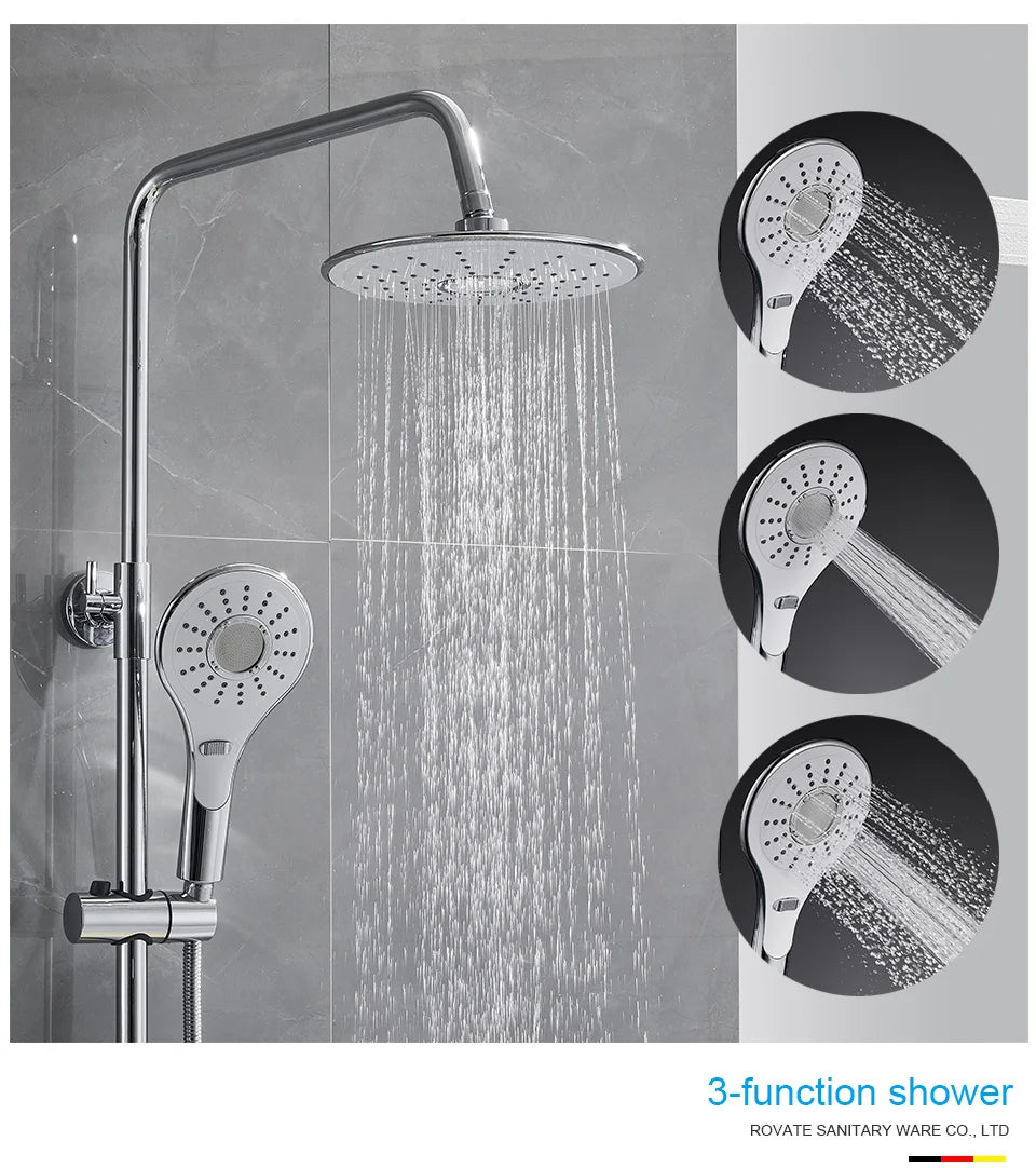 ROVATE Thermostatic Shower Systems with Rain Shower and Adjustable Handheld Shower,Bathroom Shower Set Fixtures