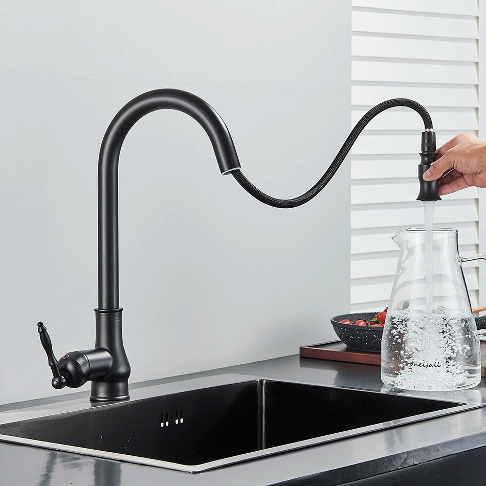 Uythner Antique Brass Kitchen Faucet Pull Out Kitchen Sink Water Taps Single Handle Mixer Tap 360 Rotation Cranes Deck Mounted