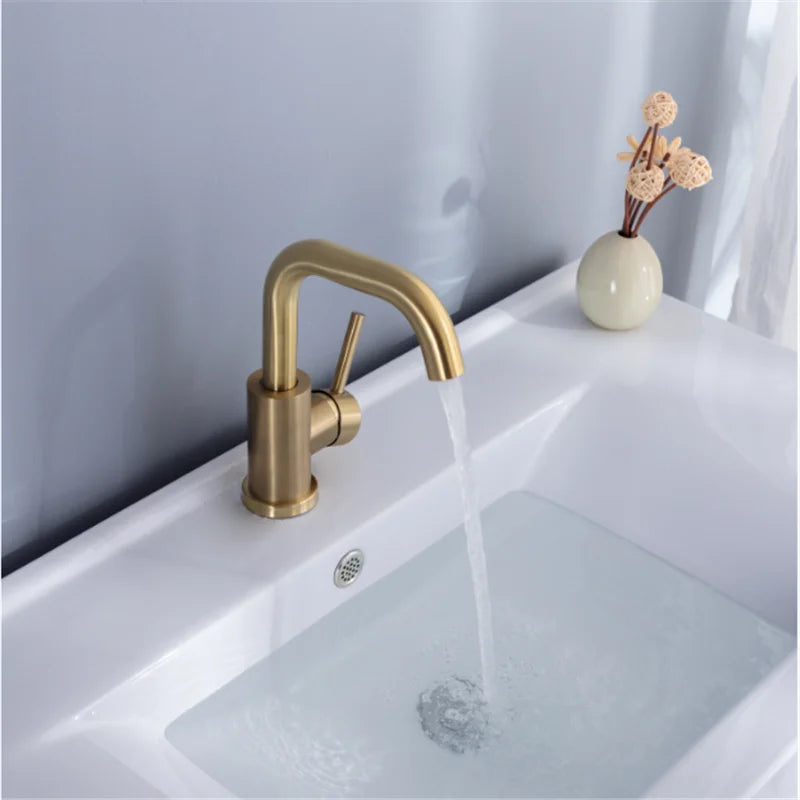 Bathroom Faucet  Brushed Gold Bathroom Basin Faucet Cold And Hot Sink Mixer Sink Tap Single Handle Deck Mounted Water Tap