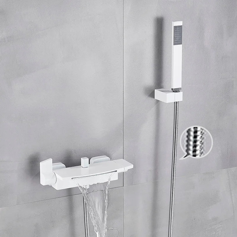 Bathroom Tub Faucet Single Handle Waterfall Spout Mixer Tap with Hand Shower Wall Mounted Bath Faucet Bathtub Faucet Water Mixer