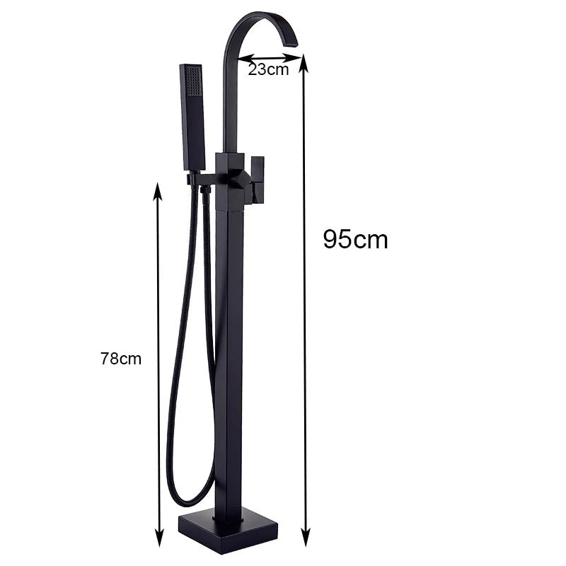 Luxury Matte Black Bathtub Faucet Freestanding Bathroom Tub Faucet  6 Types Spout Floor Mounted Bath Shower Mixer Tap