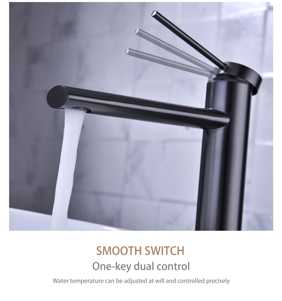 Hot Cold Bathroom Mixer Sink Tap Basin Faucet Brass Gun Metal Deck Mounted Single Hole Single Handle Vanity Water Tapware