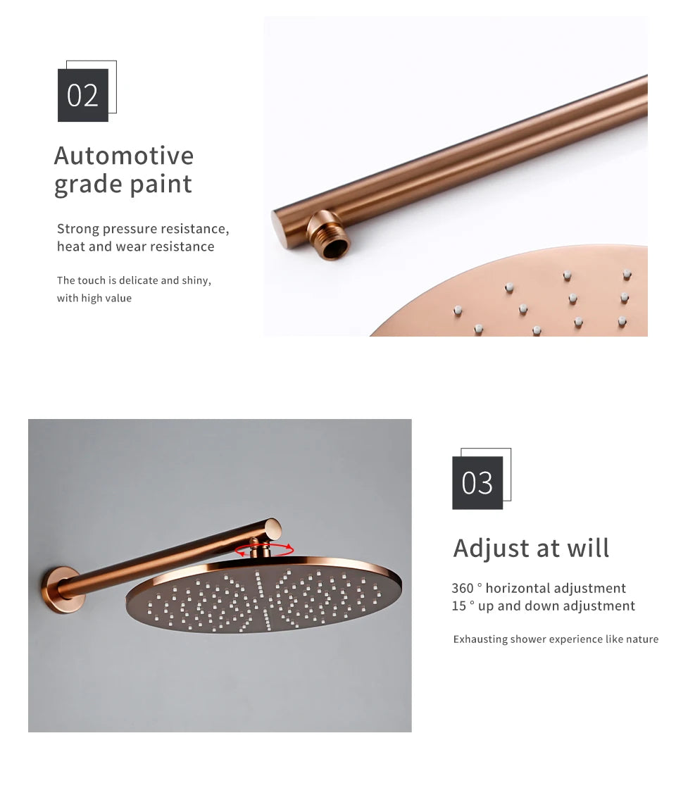 Brushed Rose Gold Shower Sets Brass Hot Cold Bathroom Faucet Mixer Tap Wall Mount Arm With Diverter, Handheld, Rian Shower Head