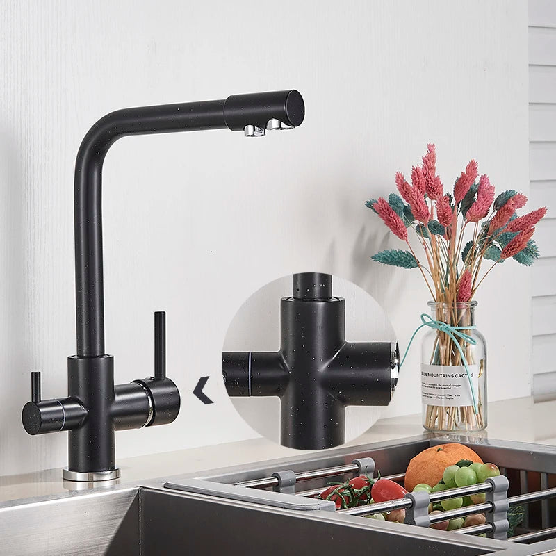 Black White Brass Luxury Pure Water Kitchen Faucet Dual Handle Hot and Cold Drinking Water 3-way Filter Kitchen Mixer Taps