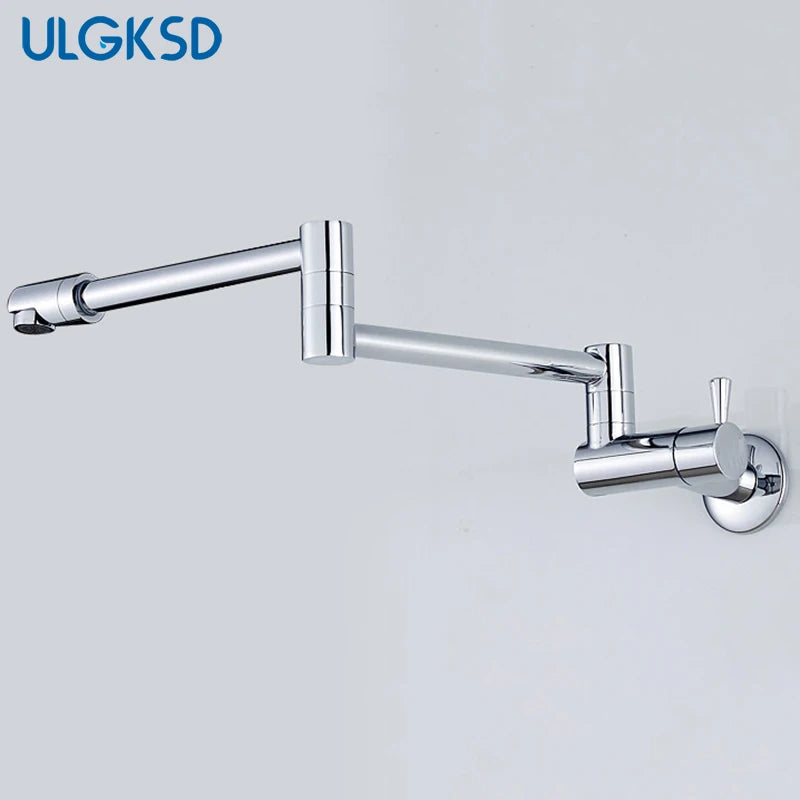 Brushed Gold Kitchen Faucet Wall Mount Bathroom Basin Faucet Cold Water Washing Tap Rotate Folding Spout Brass Vanity Sink Crane