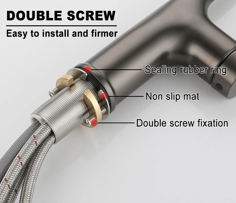 Deck Mounted Kitchen Faucet Pull Out Mixer Tap Bagnolux Gun Gray Brass Two Function Single Handle Hot and Cold Water Crane