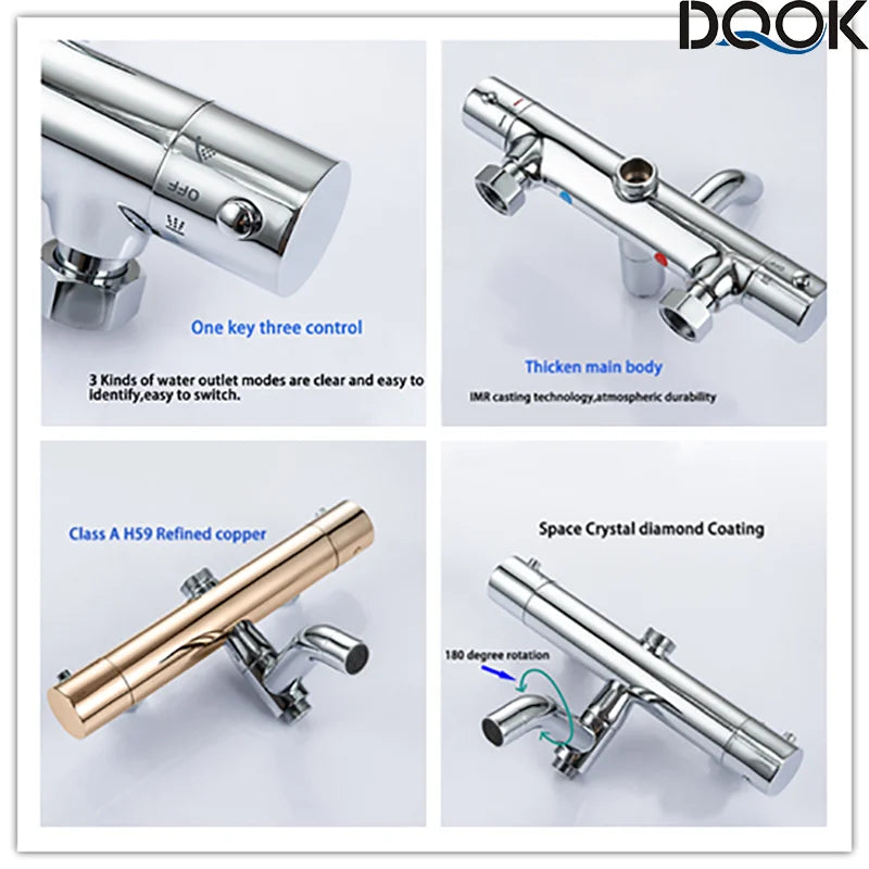 Thermostatic Shower Faucet Chrome Waterfall Rain Shower