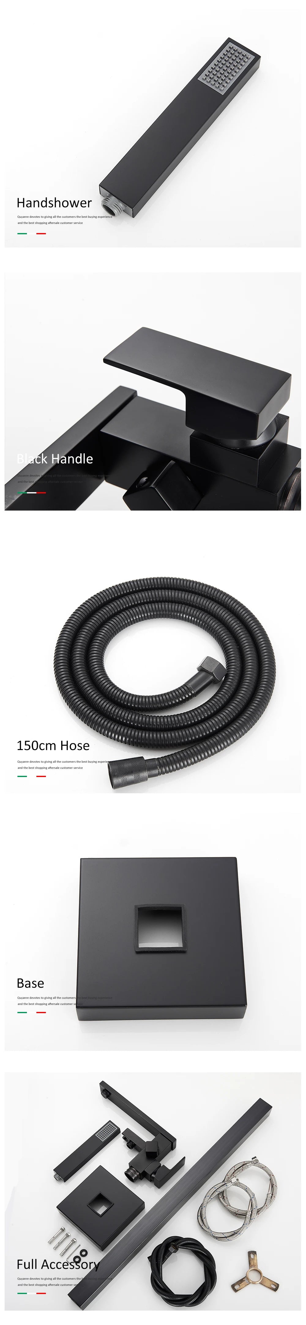 Quyanre Matte Black Square Bathtub Shower Faucets Floor Standing Faucet Hot Cold Water Shower Mixer Tap Bathroom Waterfall Mixer
