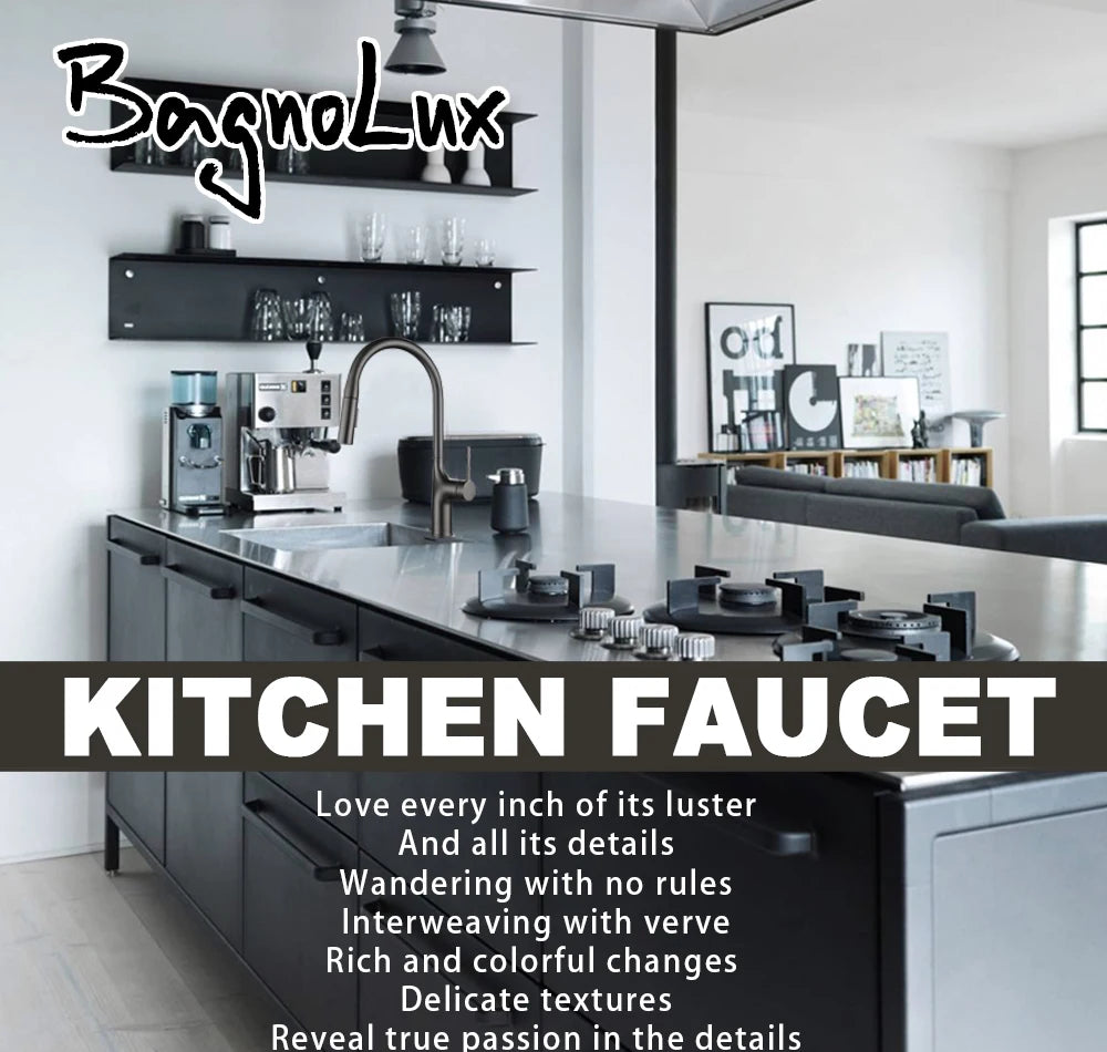 Deck Mounted Kitchen Faucet Pull Out Mixer Tap Bagnolux Gun Gray Brass Two Function Single Handle Hot and Cold Water Crane