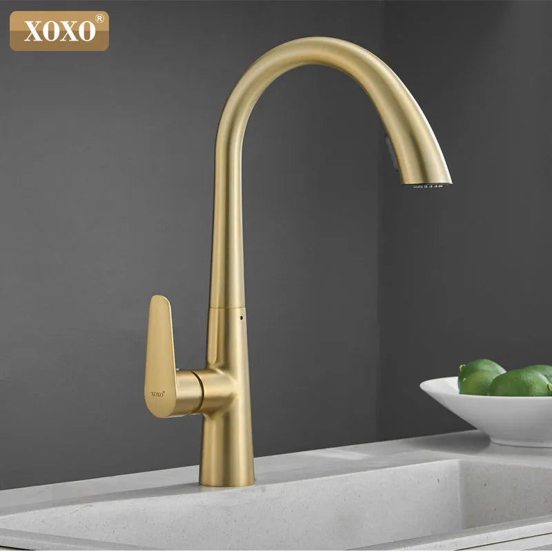XOXO Kitchen Faucets Black Single Handle Pull Out Kitchen Tap Single Hole Handle Swivel 360 Degree Water Mixer Tap 83042QH