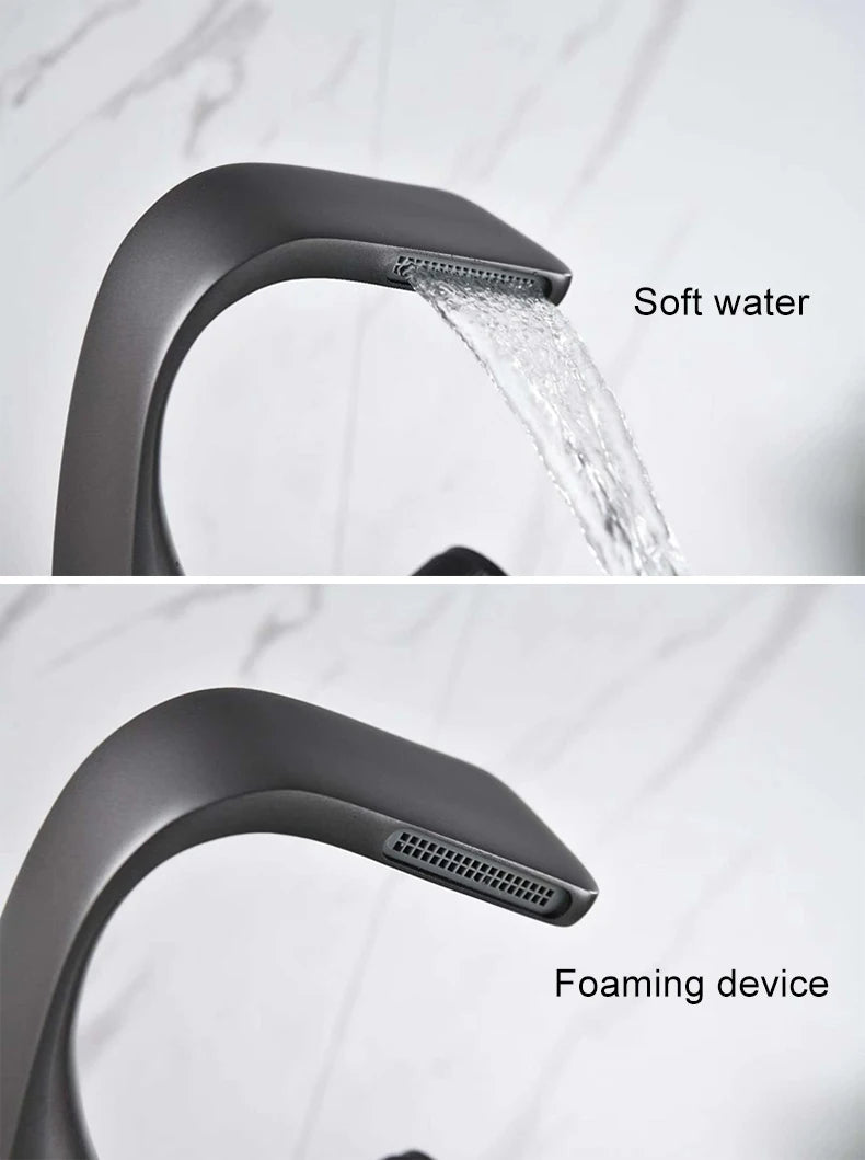 BAKALA Bathroom Deck Mounted Basin Faucet Black Sink Tap Single Hole Water Tap Hot and Cold Mitigeur Salle De Bain Mixer Faucet