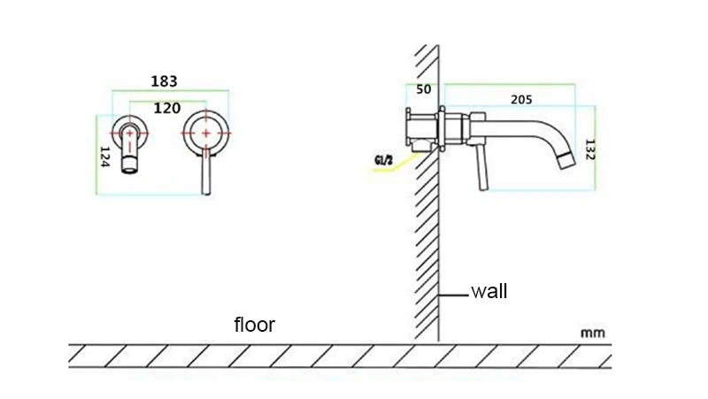 Bathroom Basin Faucet Brushed Golden Concealed Wall Mounted Faucet Tap 360 Rotation Single Handle Hot Cold Water Bath Mixer Tap