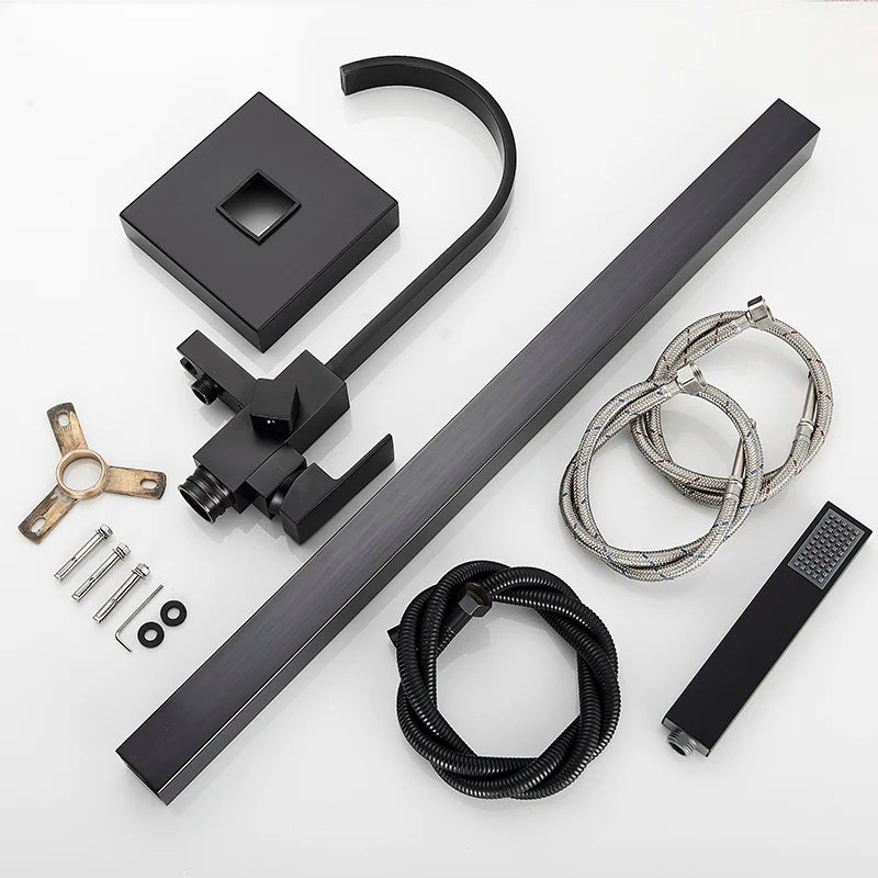 Luxury Matte Black Bathtub Faucet Freestanding Bathroom Tub Faucet  6 Types Spout Floor Mounted Bath Shower Mixer Tap