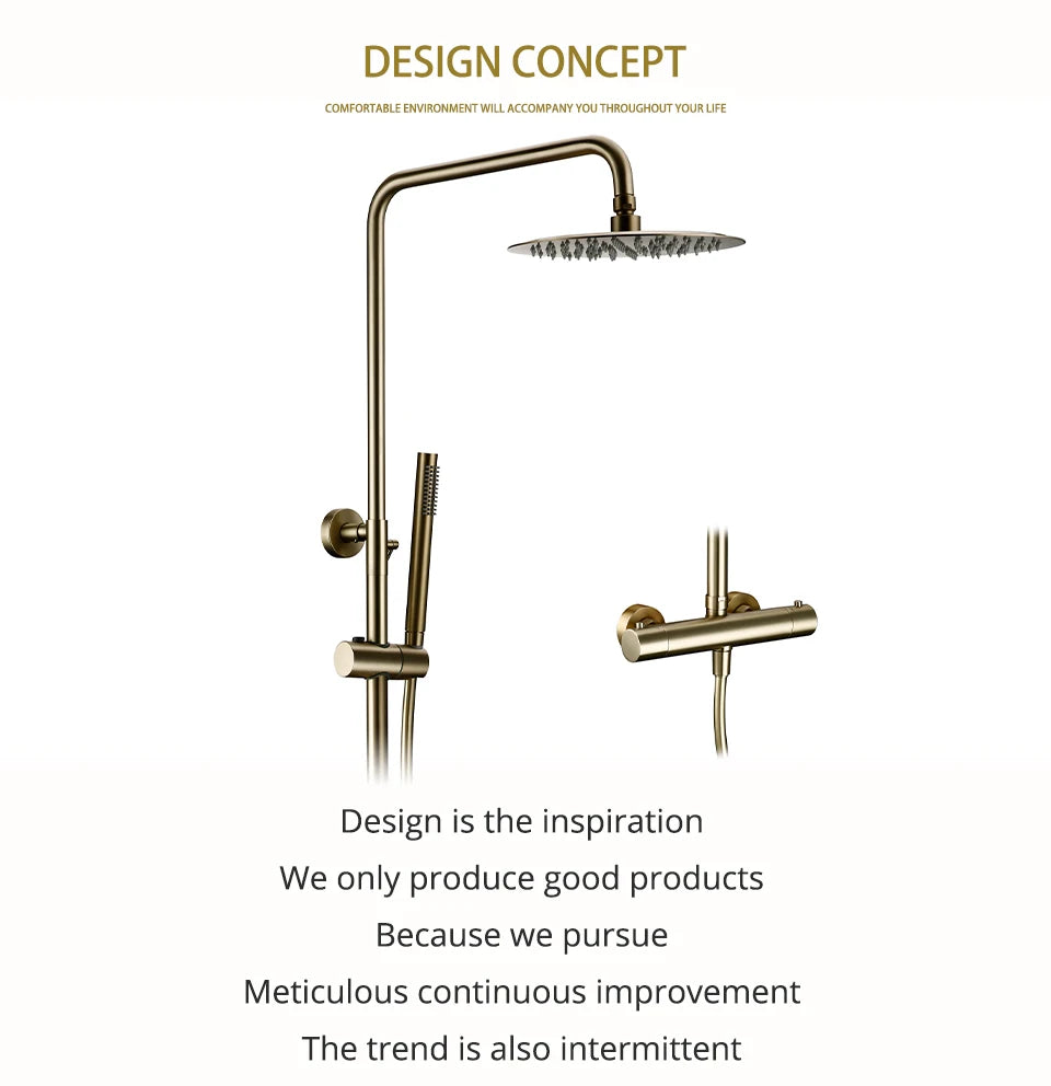 Shower System With Thermostatic Shower Faucet Thermostat Bathroom Mixer Tap Rain Head Wall-Mount Handheld Sprayer