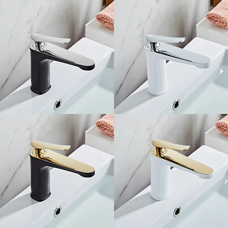 Basin Faucet Bathroom Hot Cold Sink Tap Brass Chrome Gold Fashion Single Lever Bathroom Brass Water Mixer Crane